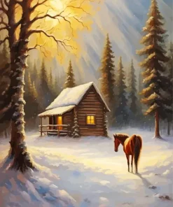 Cabin In Snow Woods Diamond Painting