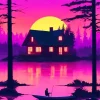 Cabin Silhouette At Sunset Diamond Painting