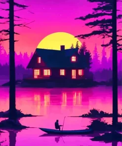 Cabin Silhouette At Sunset Diamond Painting