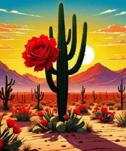 Cactus And Roses Diamond Painting