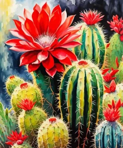Cactus Red Flower Diamond Painting