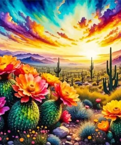 Cactus With Orange Flowers Diamond Painting