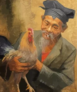 Man With A Rooster Diamond Painting